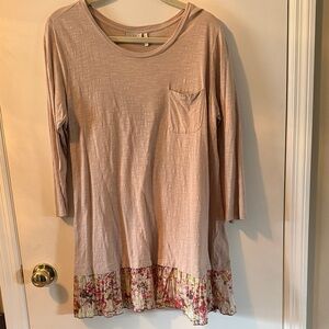LOGO by Lori Goldstein Blush Long Sleeve Tunic with Floral Ruffle Hem